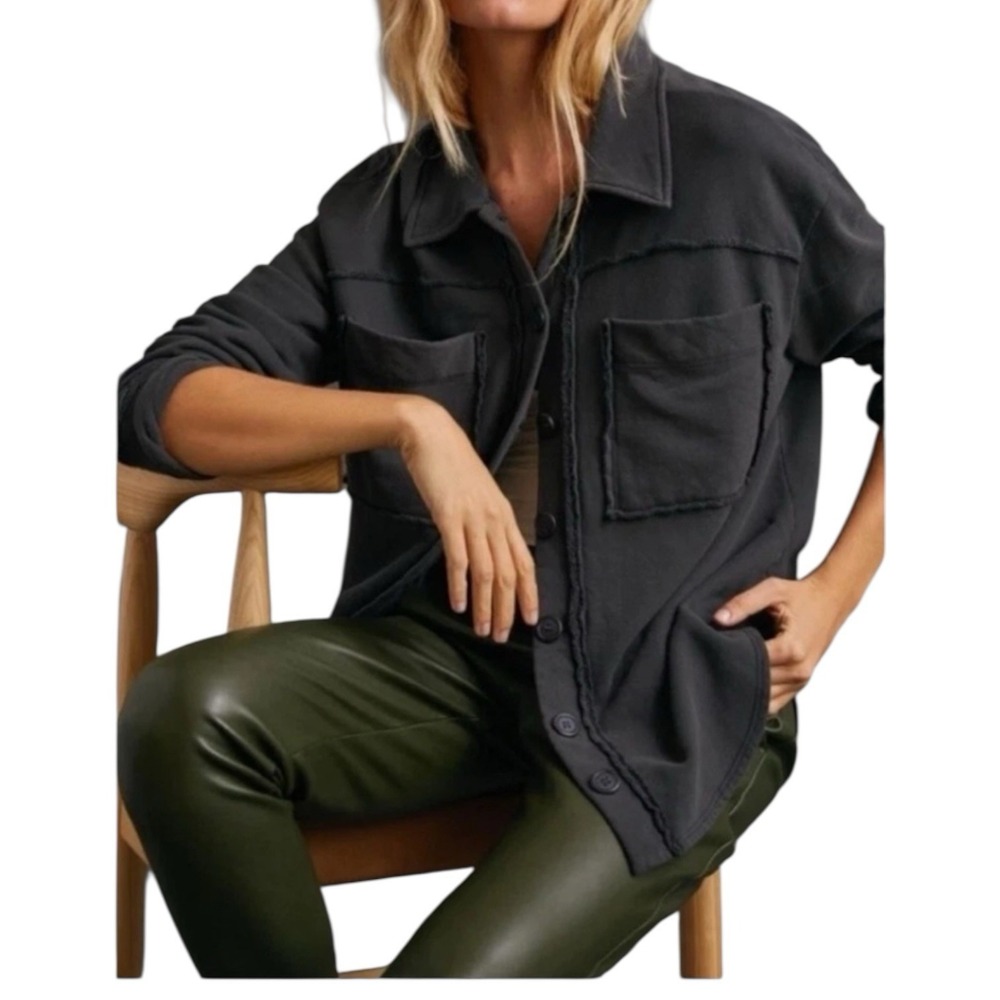 Anthropologie t.la Eamon‎ Button Up Shirt Jacket Shacket Small Oversized Black